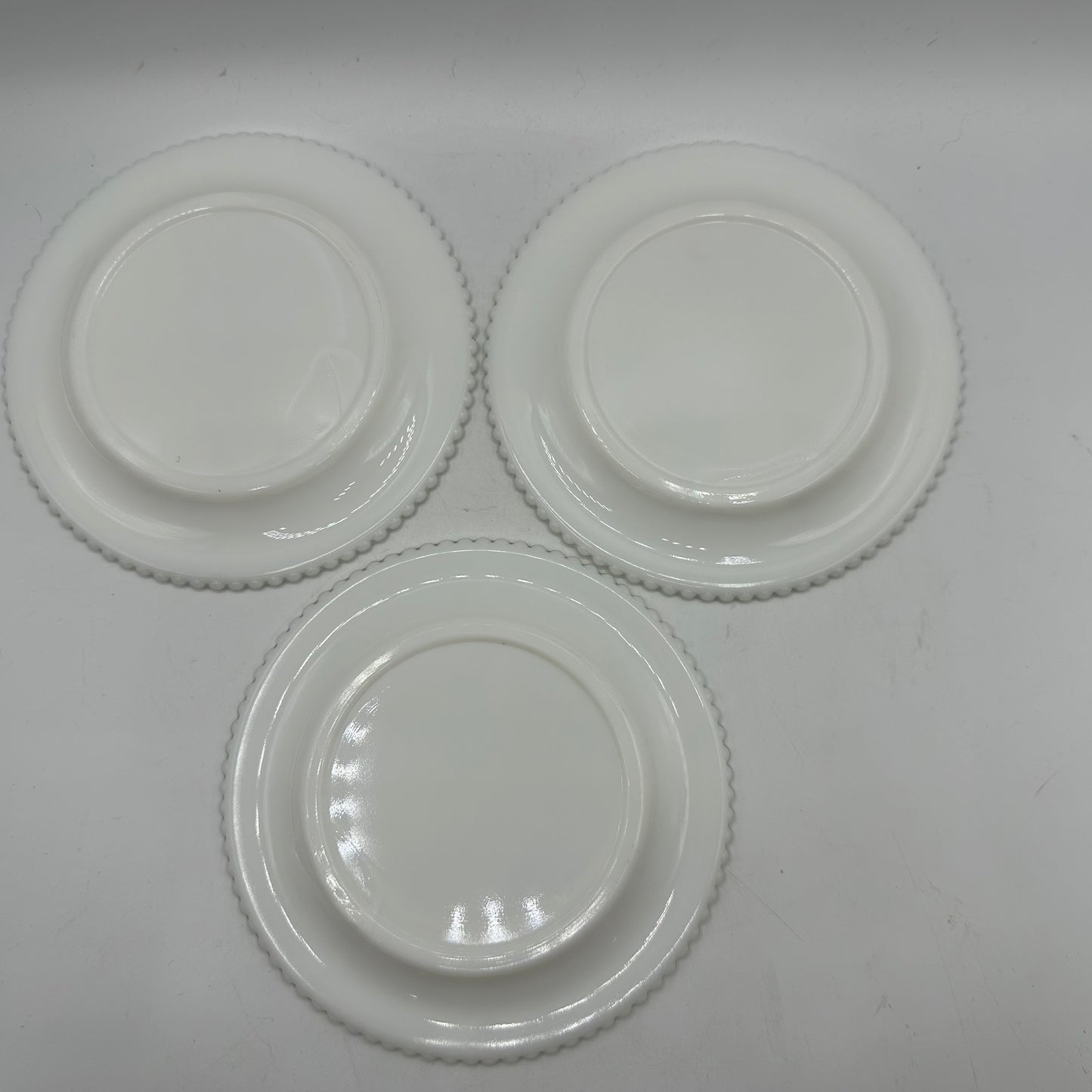 Westmoreland Milk Glass Beaded Edge Cup, Saucer and Plate, Set of 3