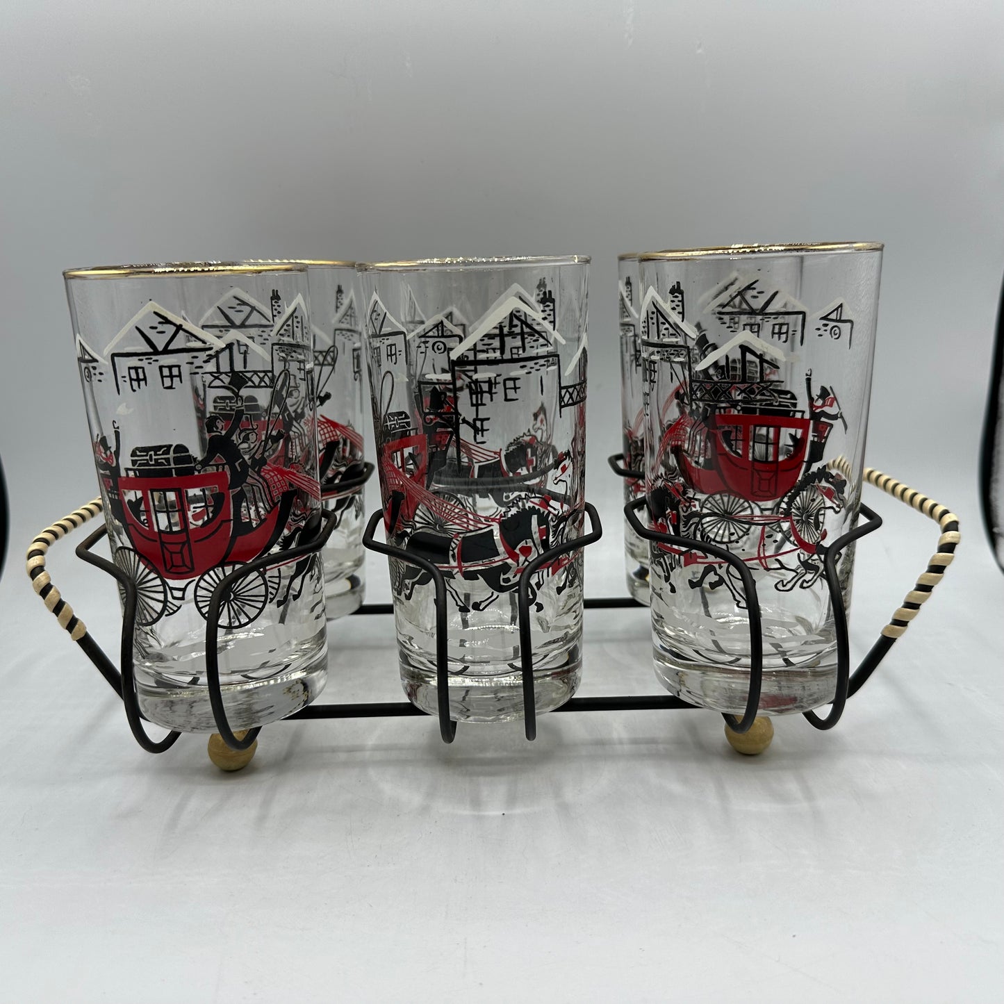 Libbey Stagecoach Tumblers with Carrier, Set of 6