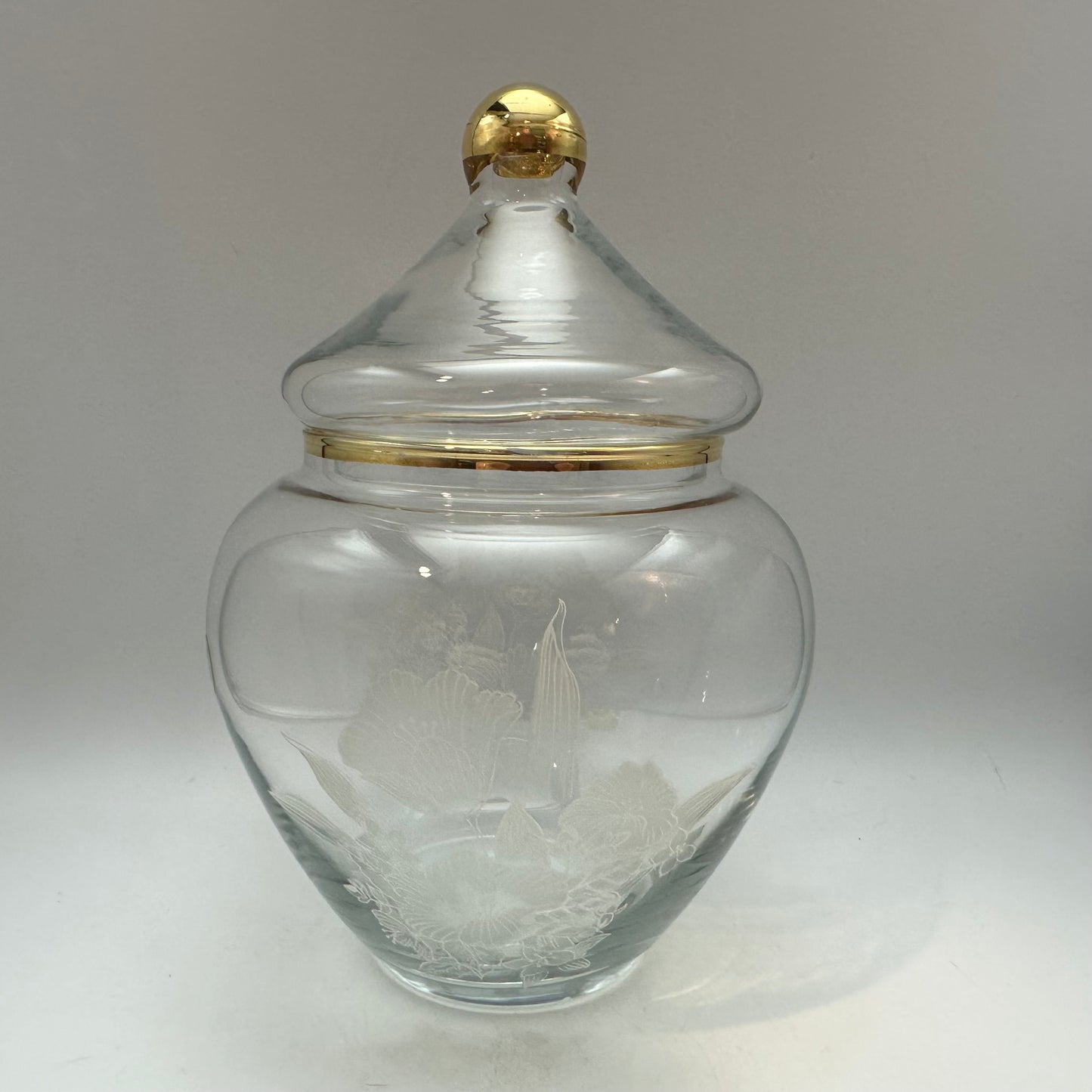 Vintage Pasabahce Glass Lidded Jar Floral Design