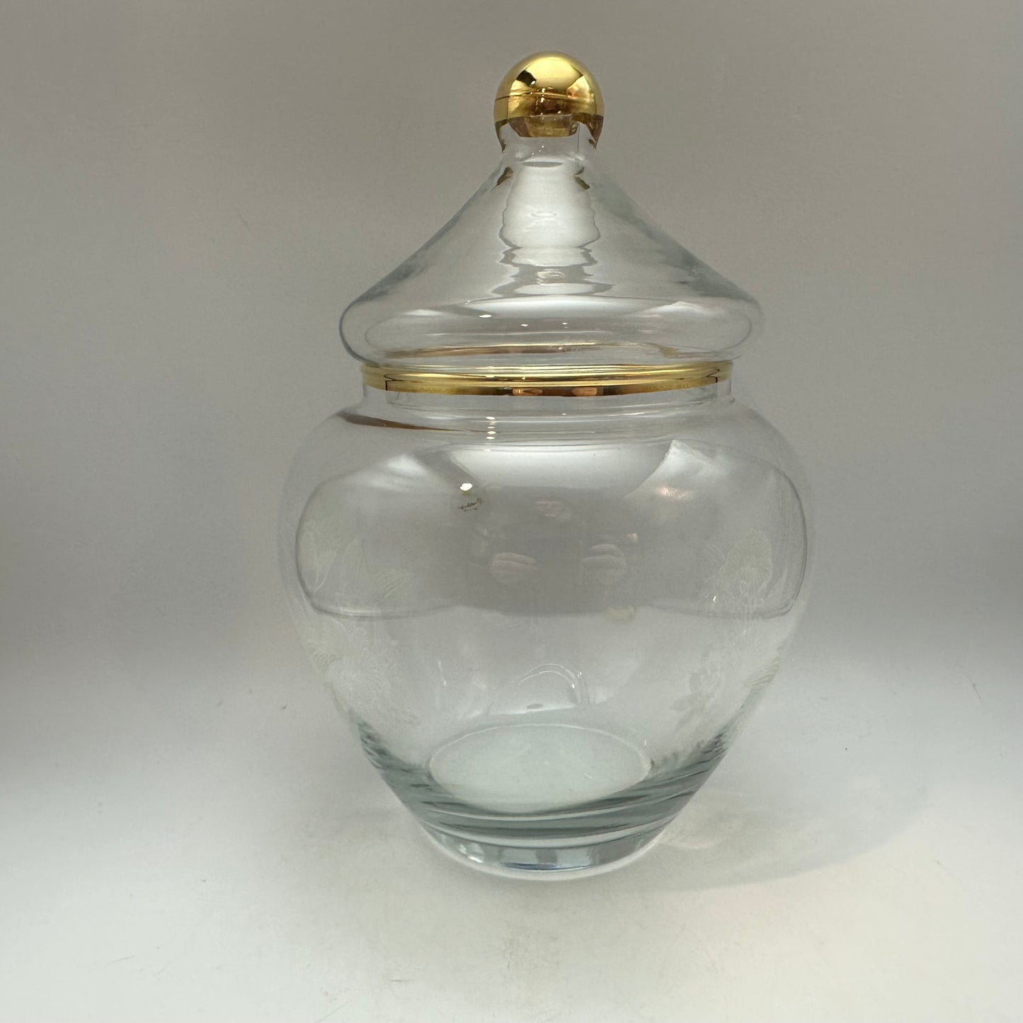 Vintage Pasabahce Glass Lidded Jar Floral Design
