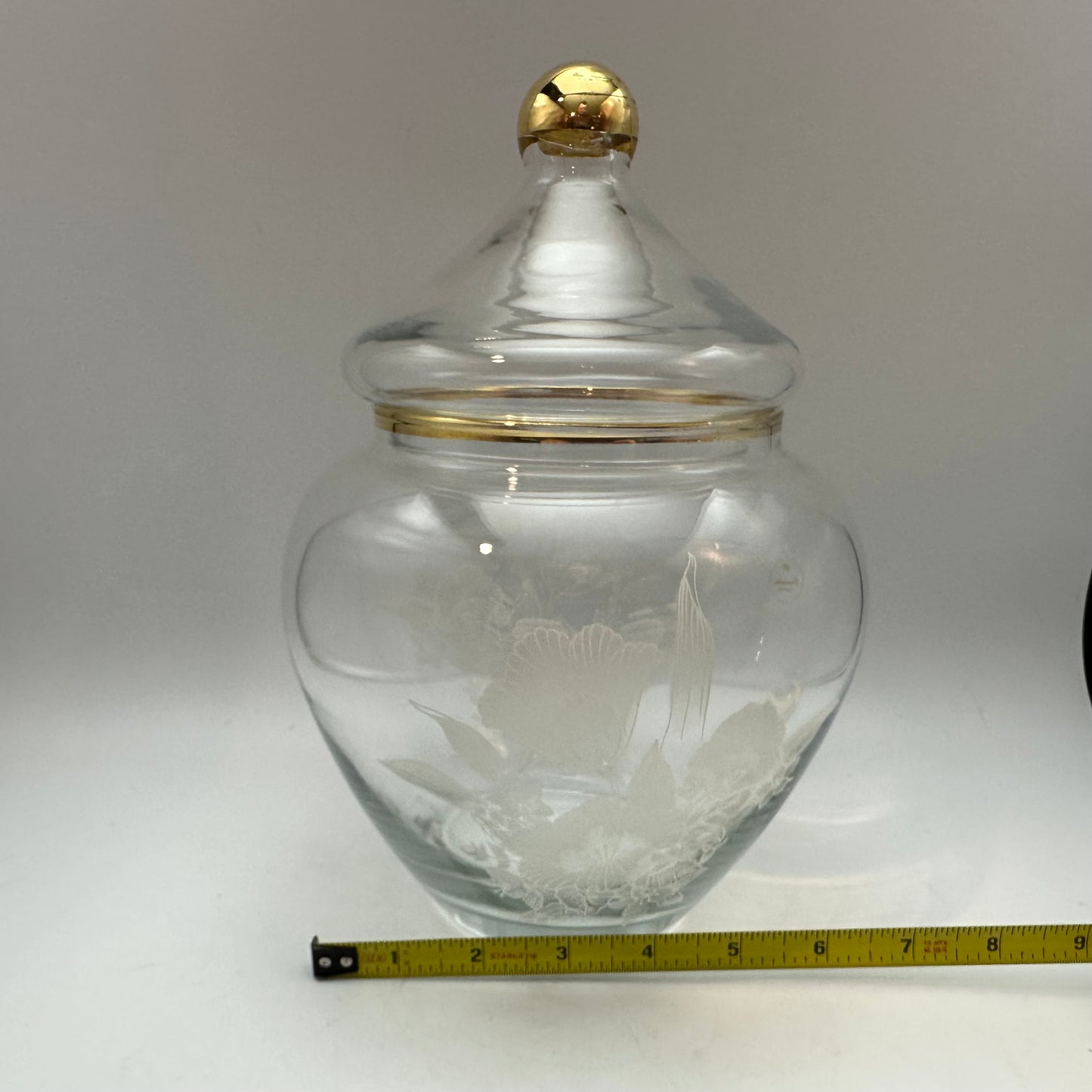 Vintage Pasabahce Glass Lidded Jar Floral Design