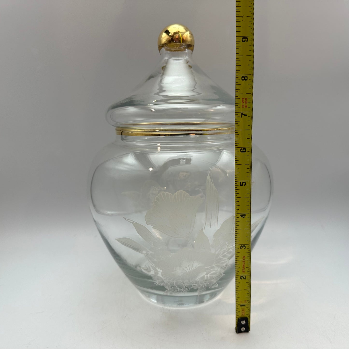 Vintage Pasabahce Glass Lidded Jar Floral Design