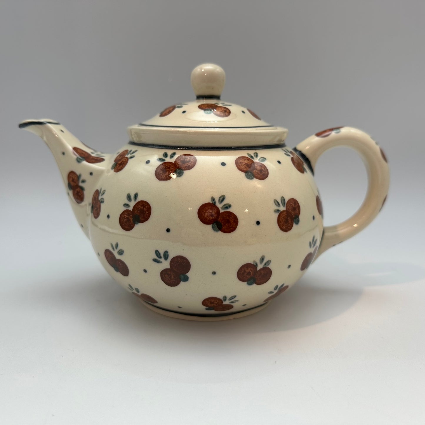 Boleslawiec Polish Pottery Teapot, Cherry Pattern, 5" Tall