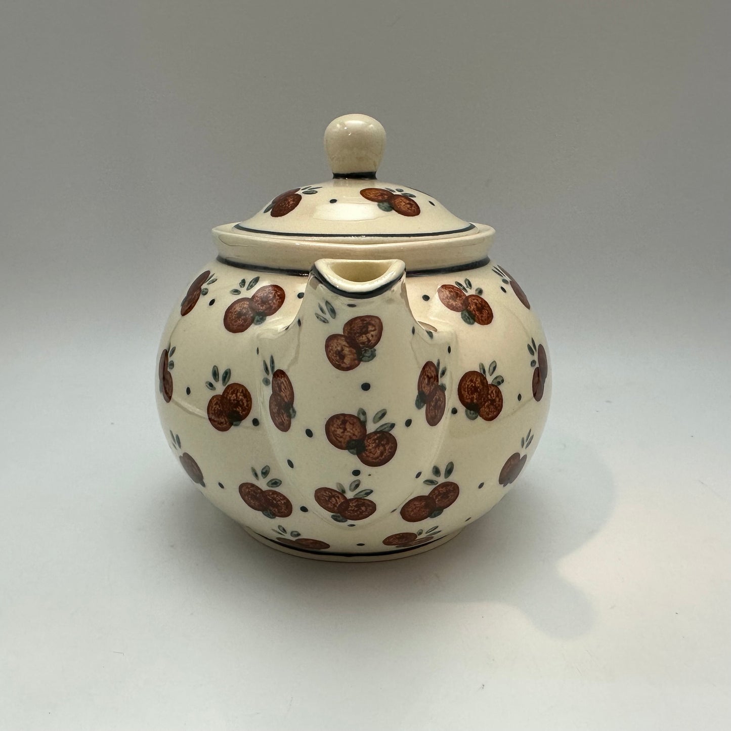 Boleslawiec Polish Pottery Teapot, Cherry Pattern, 5" Tall