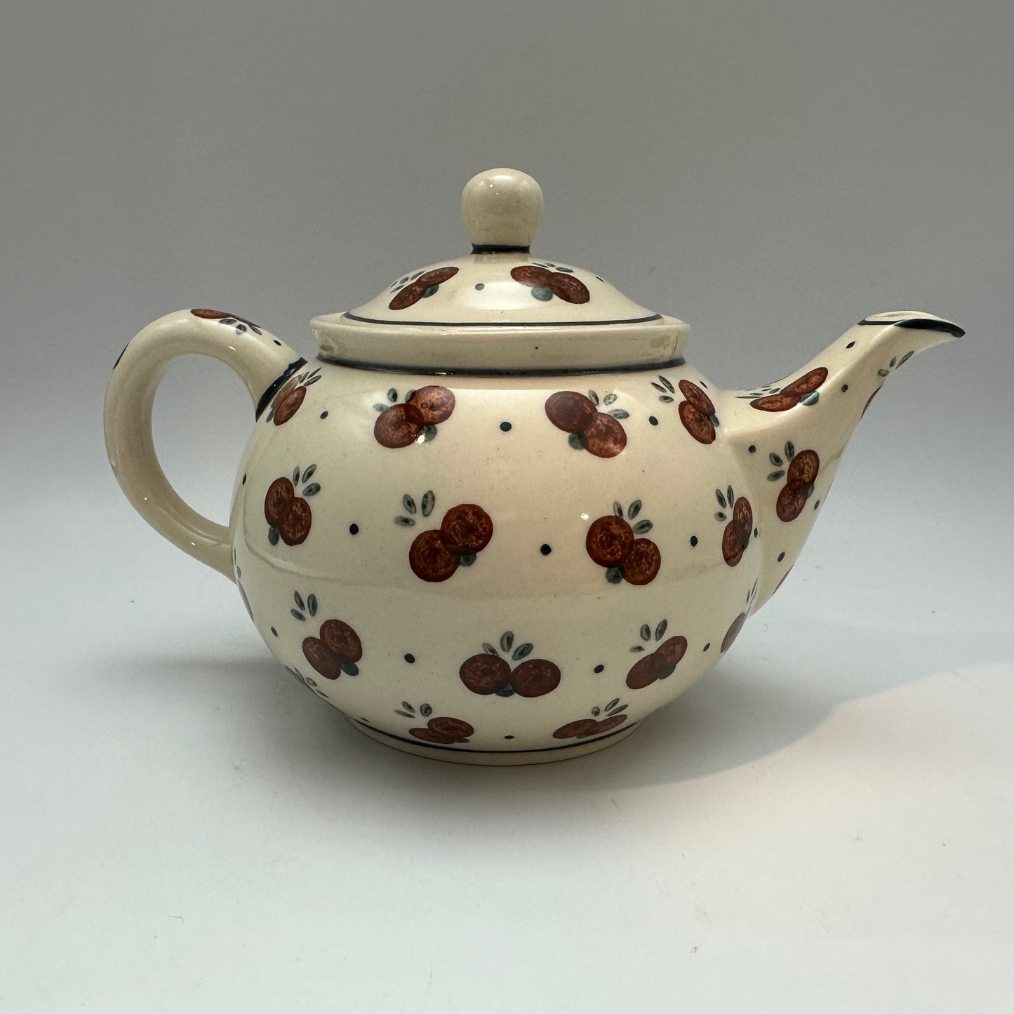 Boleslawiec Polish Pottery Teapot, Cherry Pattern, 5" Tall