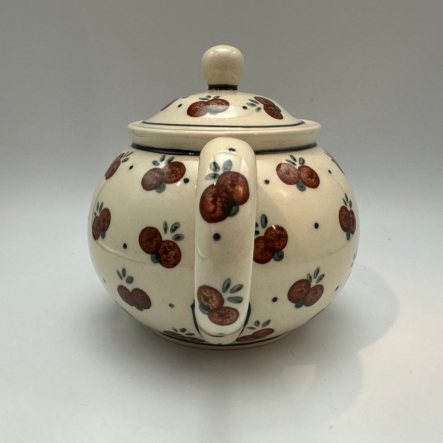 Boleslawiec Polish Pottery Teapot, Cherry Pattern, 5" Tall