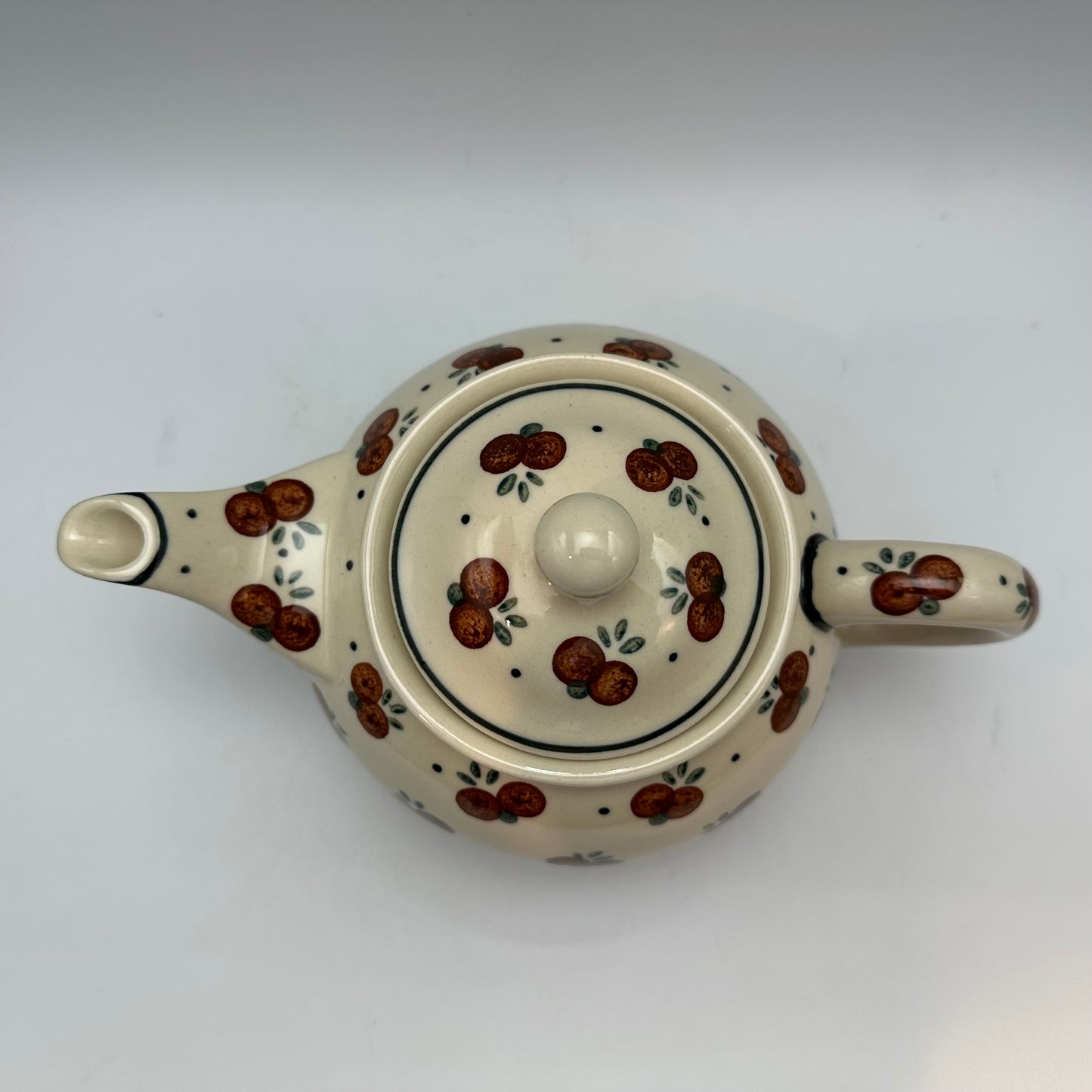 Boleslawiec Polish Pottery Teapot, Cherry Pattern, 5" Tall