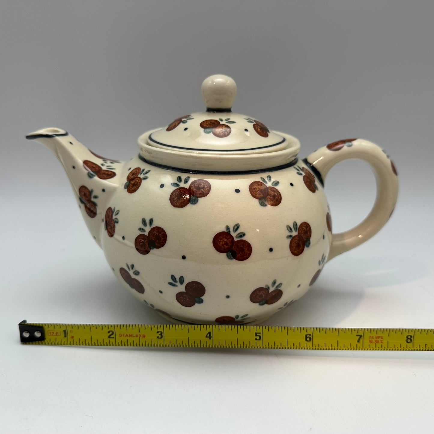Boleslawiec Polish Pottery Teapot, Cherry Pattern, 5" Tall