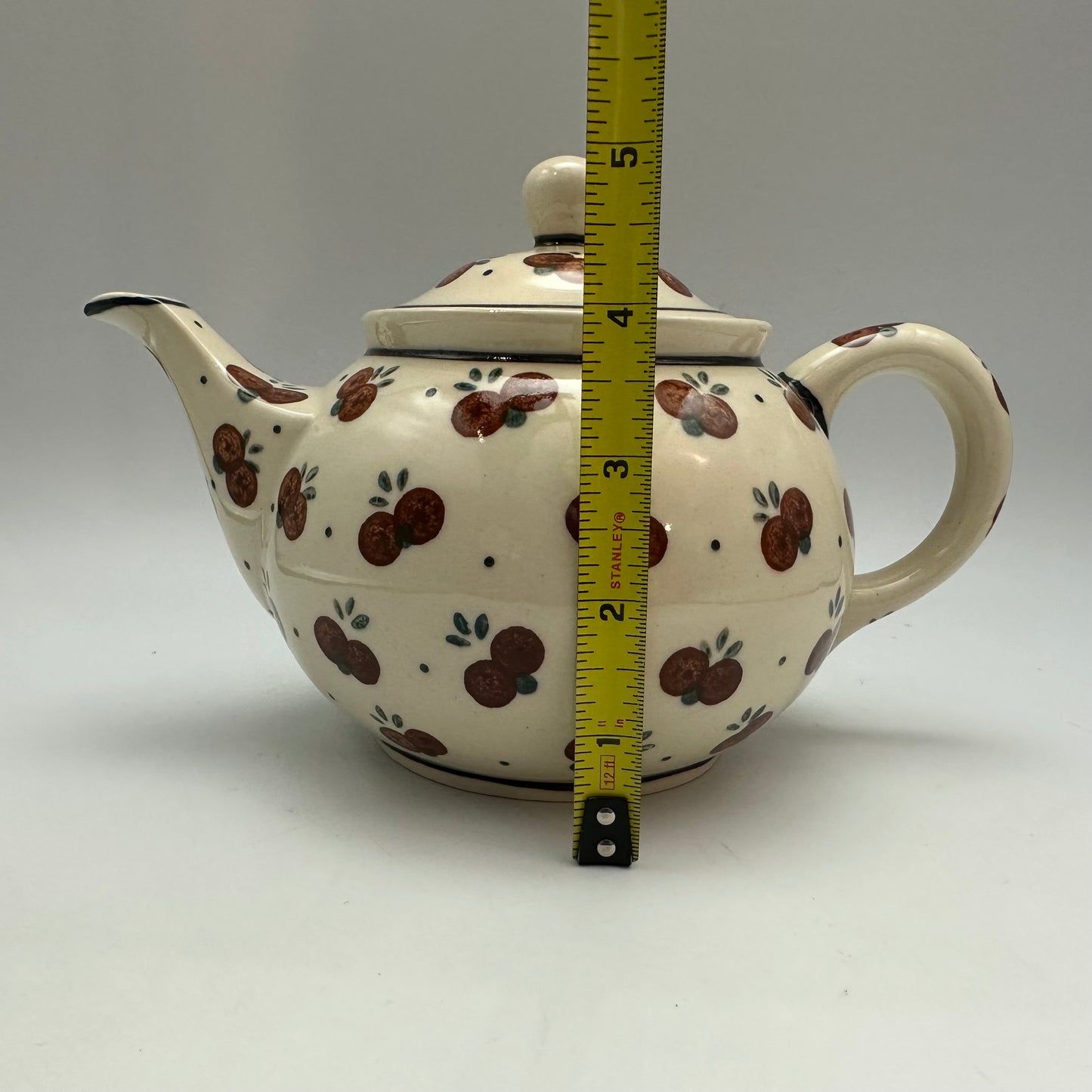 Boleslawiec Polish Pottery Teapot, Cherry Pattern, 5" Tall