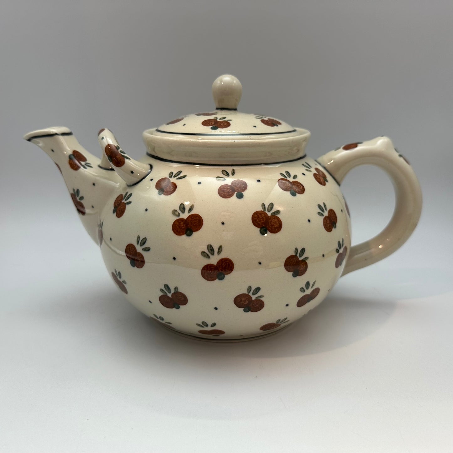 Boleslawiec Polish Pottery Teapot, Cherry Pattern, 6" Tall