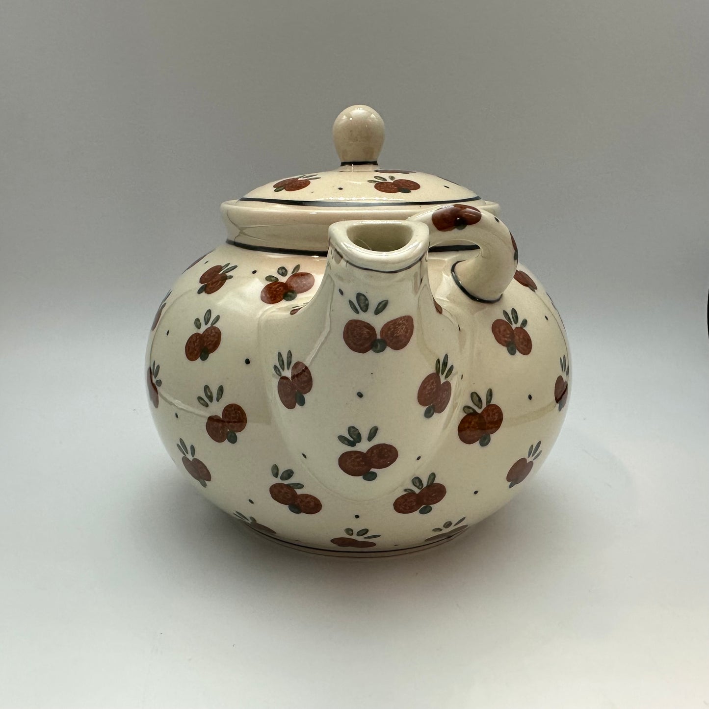 Boleslawiec Polish Pottery Teapot, Cherry Pattern, 6" Tall