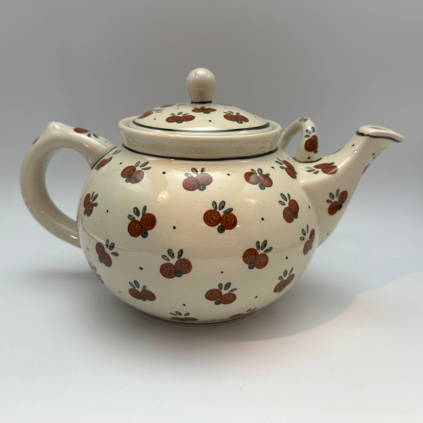 Boleslawiec Polish Pottery Teapot, Cherry Pattern, 6" Tall