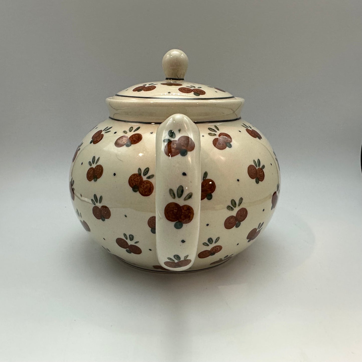 Boleslawiec Polish Pottery Teapot, Cherry Pattern, 6" Tall