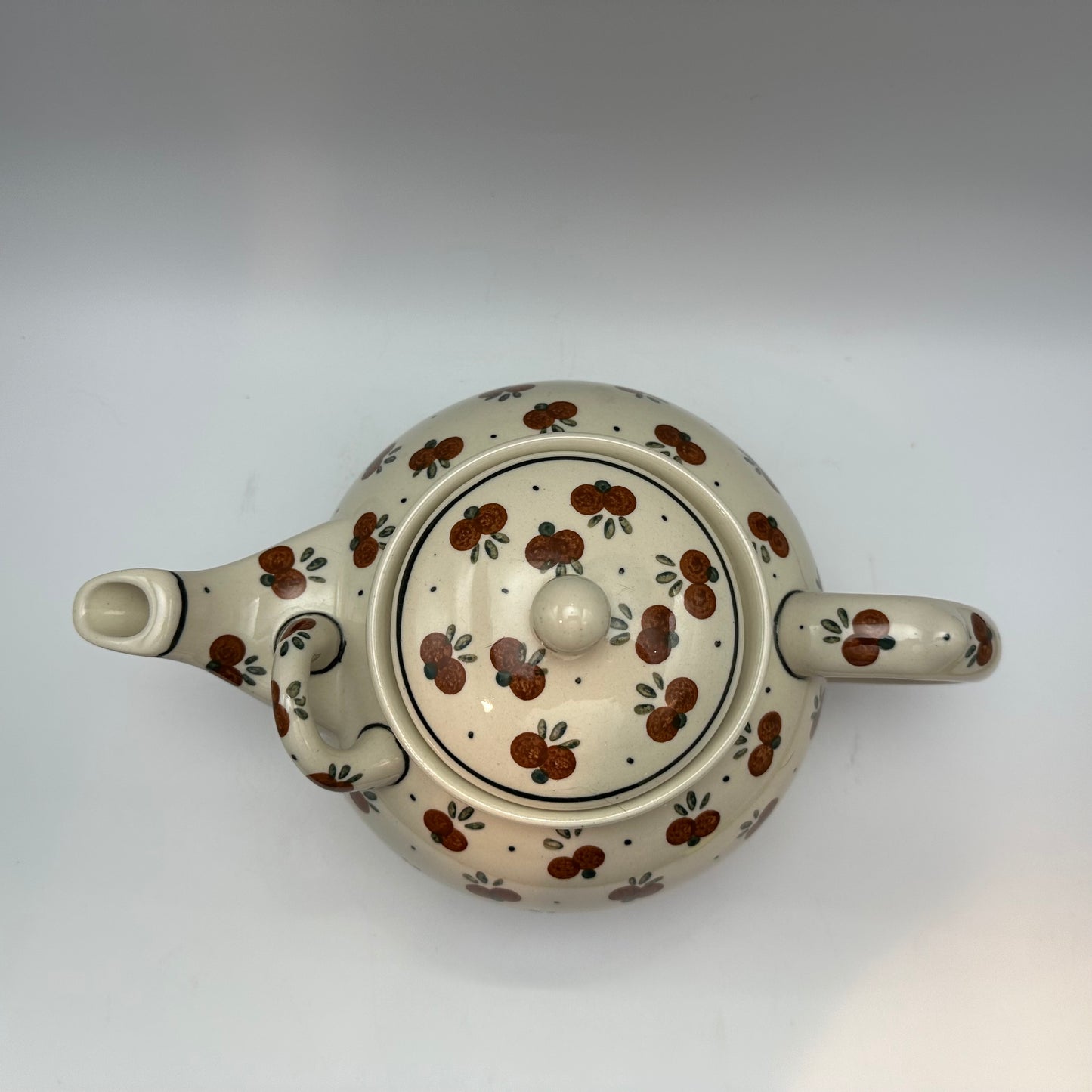 Boleslawiec Polish Pottery Teapot, Cherry Pattern, 6" Tall