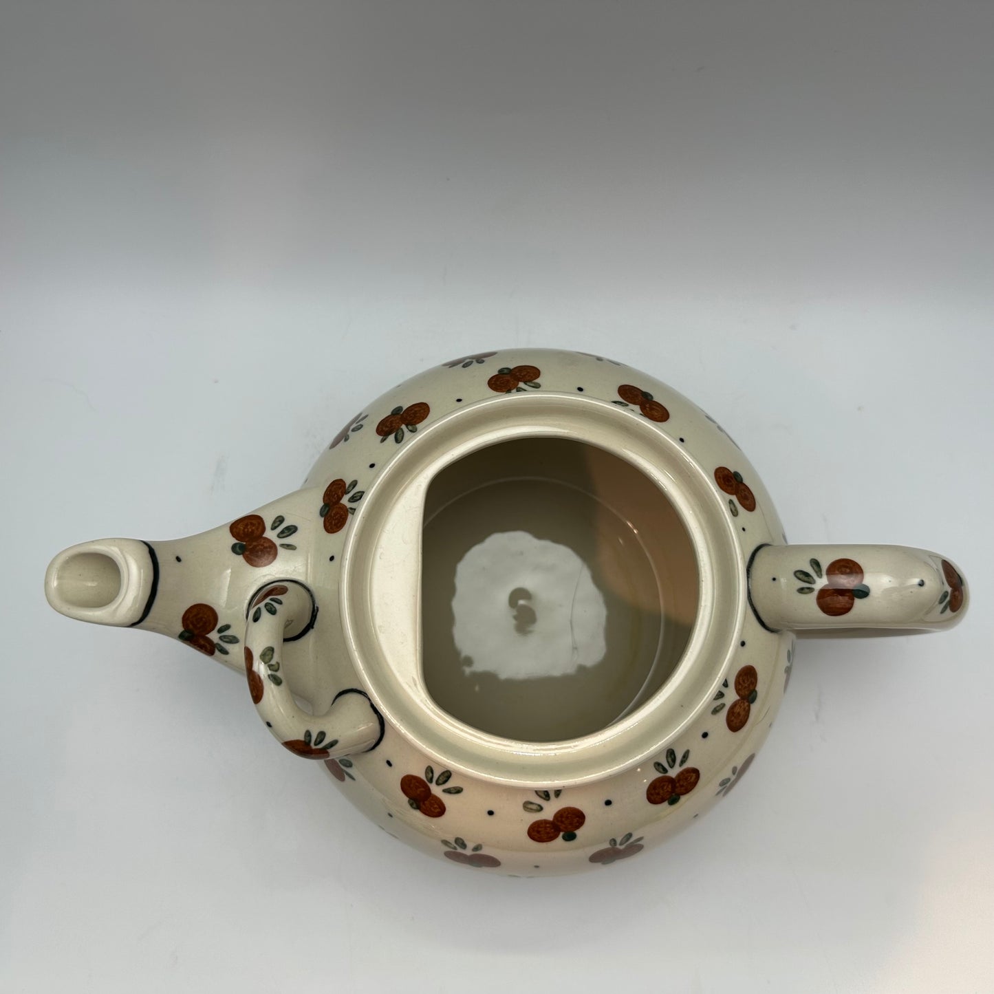 Boleslawiec Polish Pottery Teapot, Cherry Pattern, 6" Tall