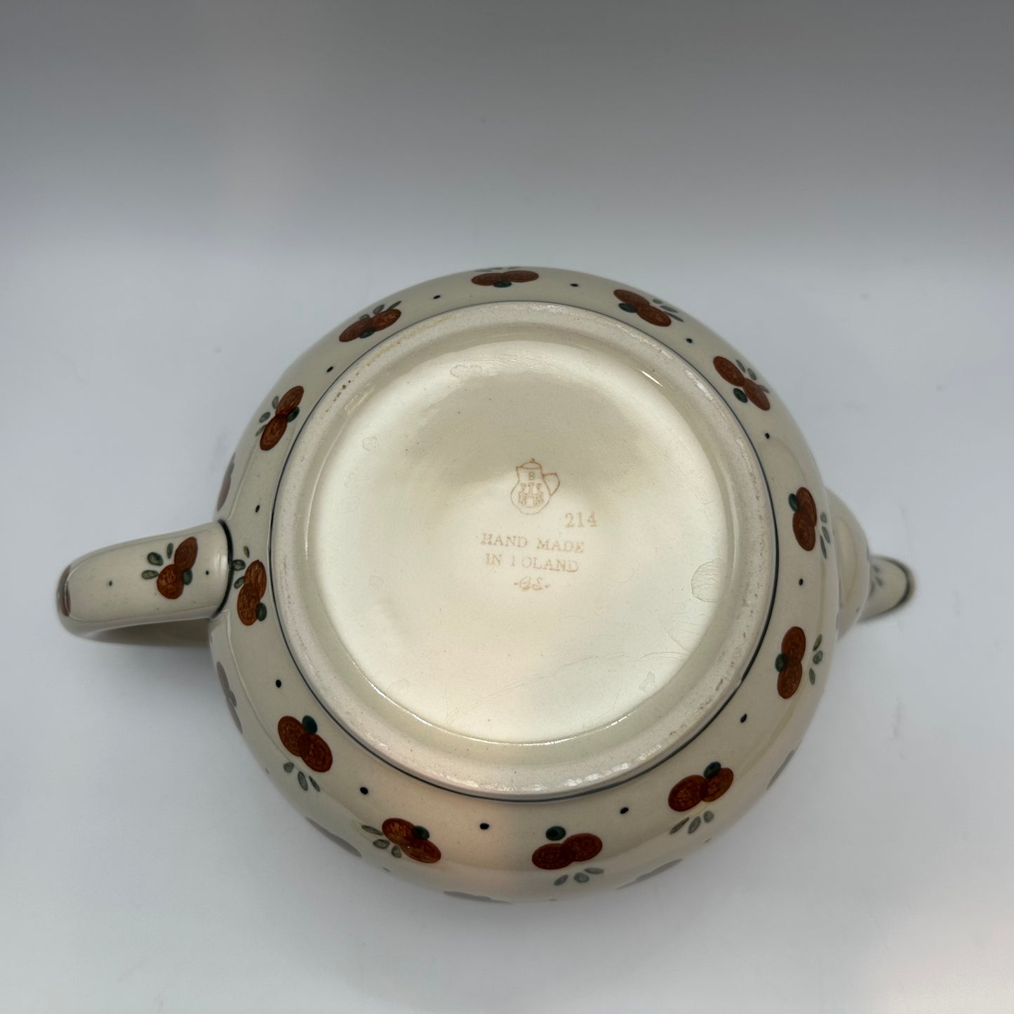 Boleslawiec Polish Pottery Teapot, Cherry Pattern, 6" Tall