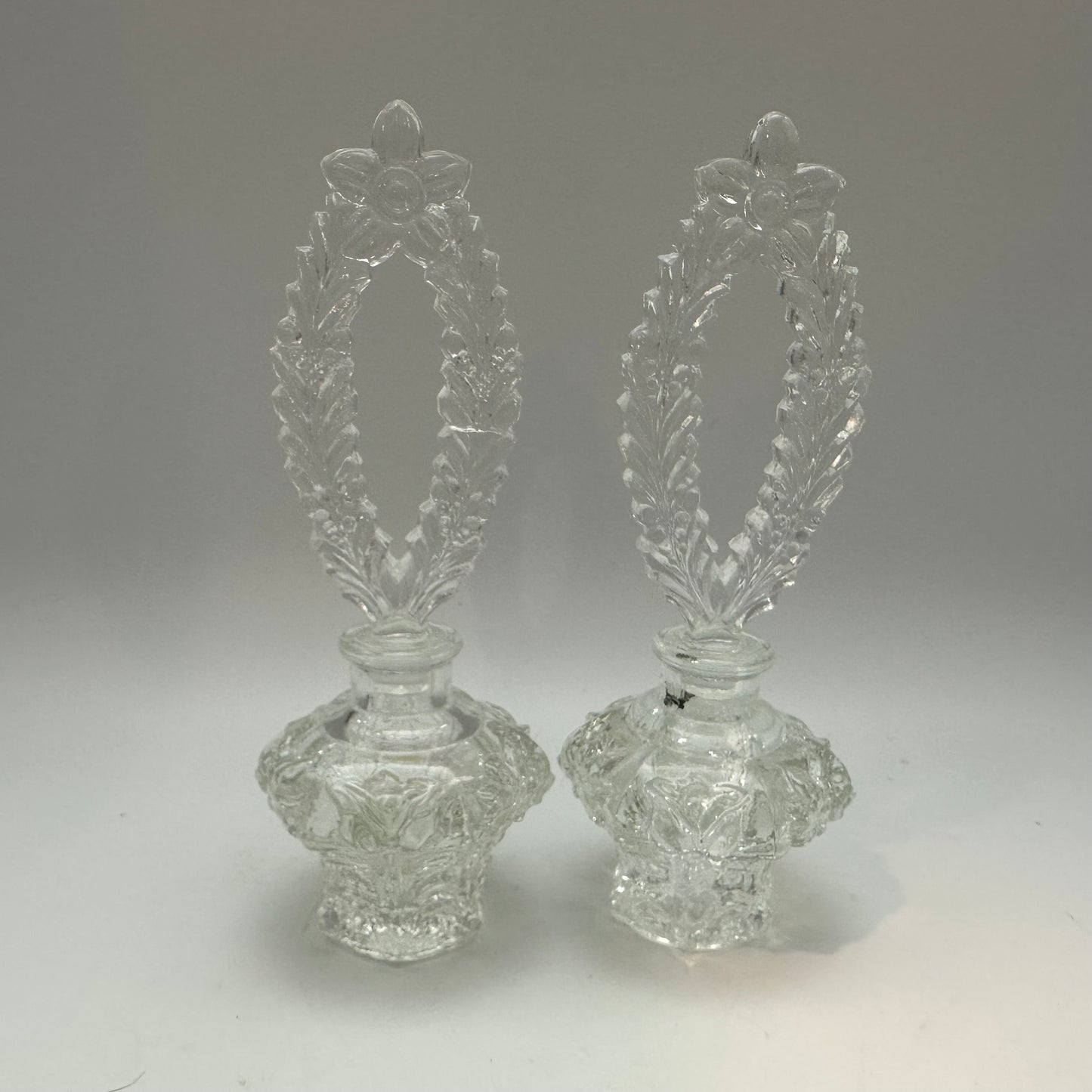 Glass Perfume Bottles, Floral Design, Set of 2