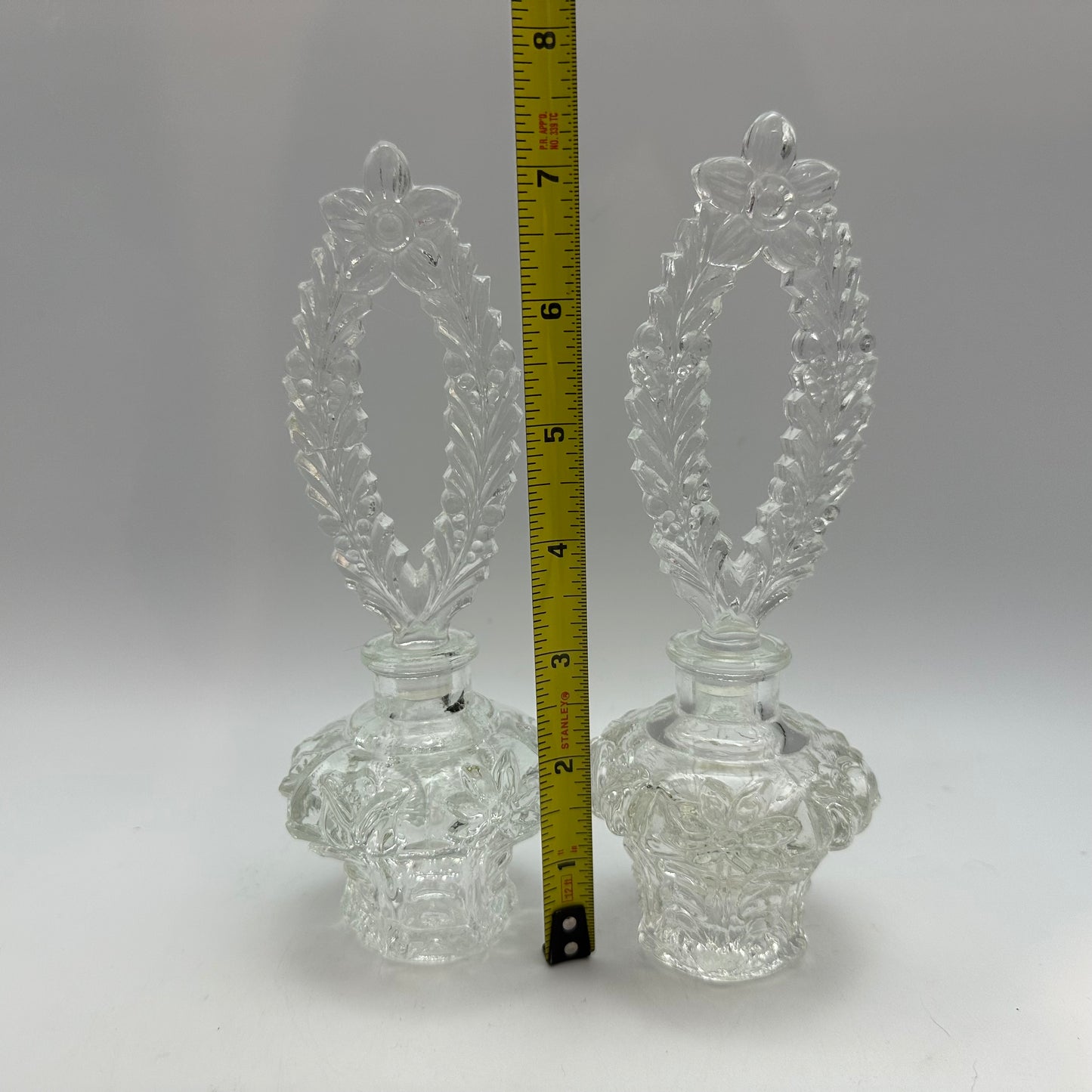 Glass Perfume Bottles, Floral Design, Set of 2