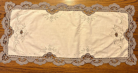 Gray and Ivory Table Scarf