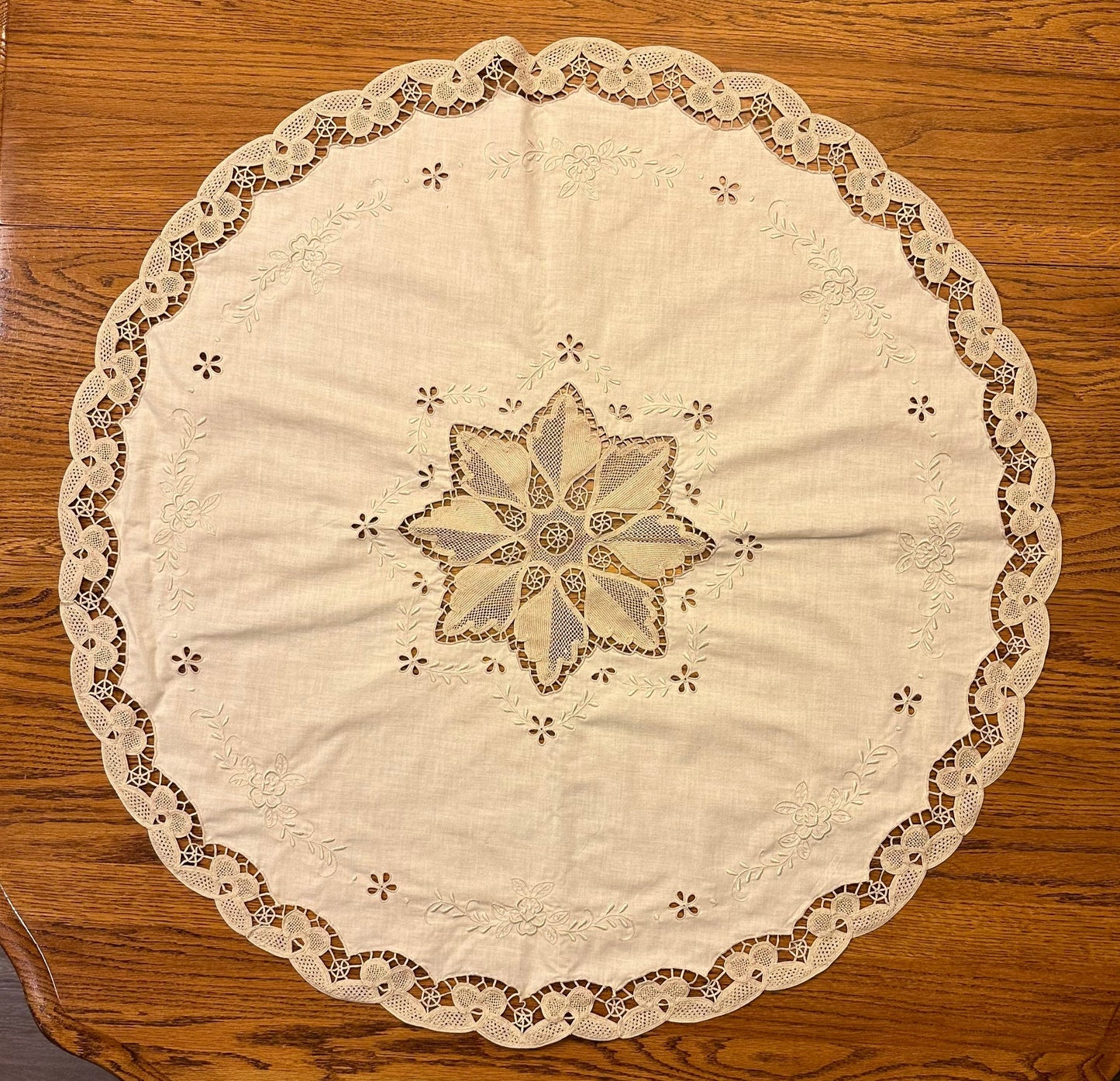 Tan Round Tablecloth With Embroidery