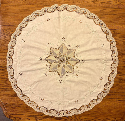 Tan Round Tablecloth With Embroidery
