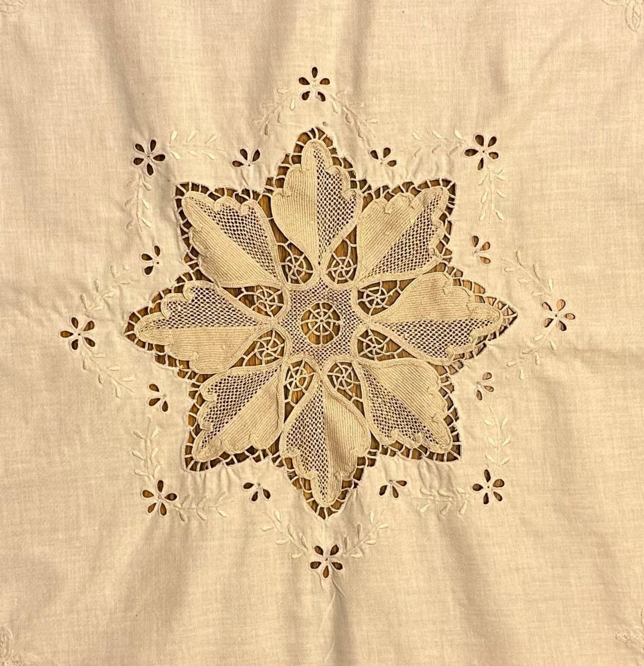Tan Round Tablecloth With Embroidery