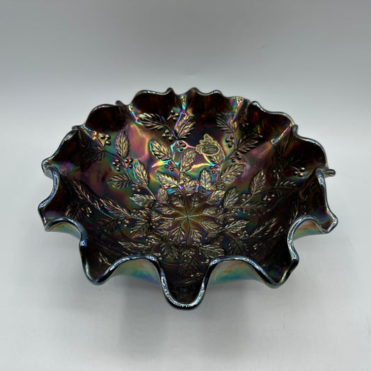 Fenton Amethyst Carnival Holly & Berries Bowl