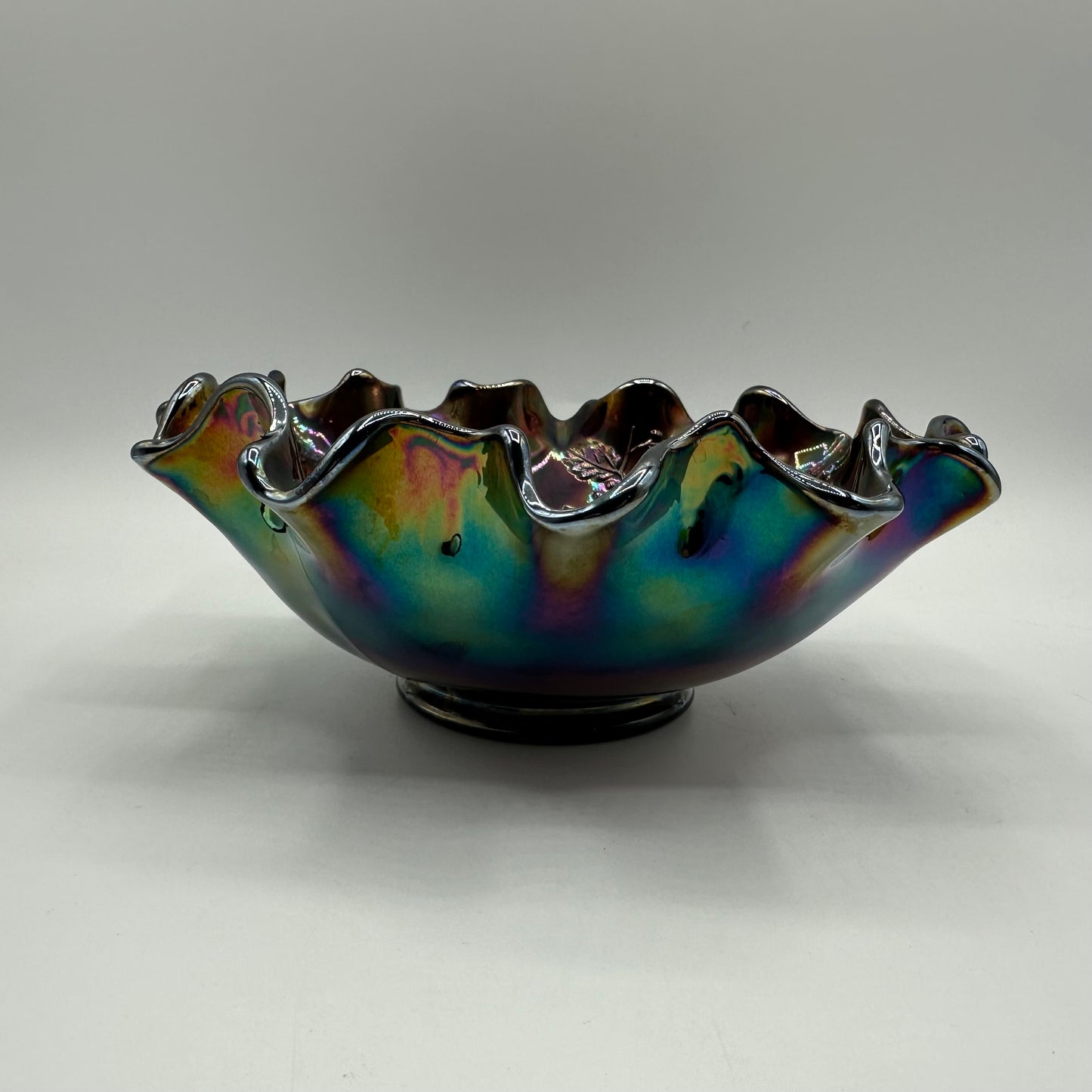 Fenton Amethyst Carnival Holly & Berries Bowl