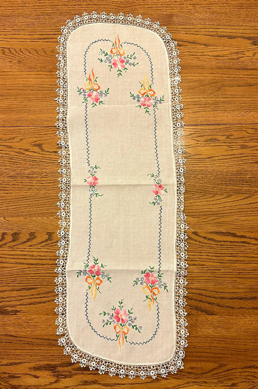Floral Table Runner With Lace Trim