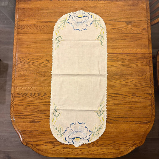 Floral Oval Table Runner - Blue and Green