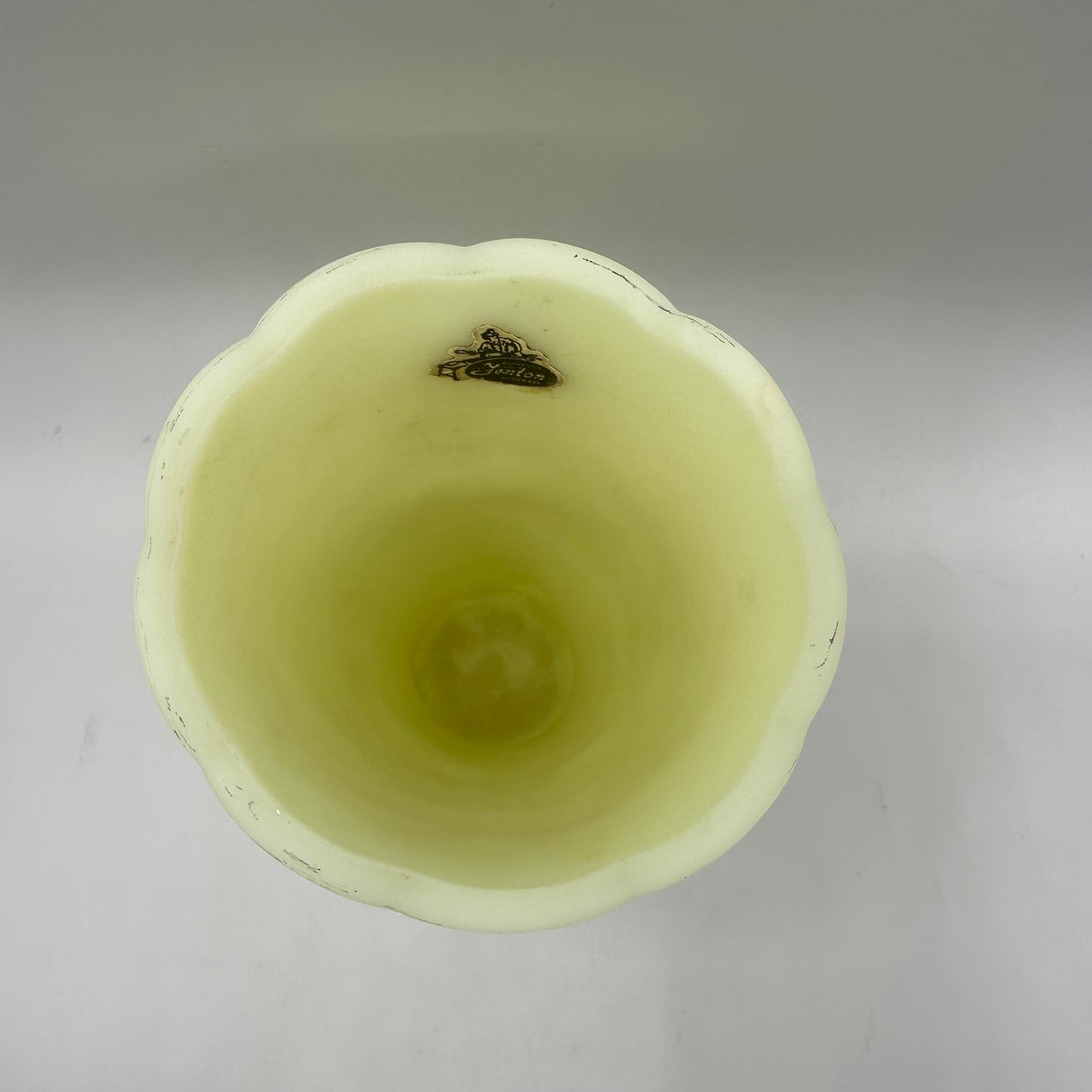 Fenton Satin Custard Peacock Floral Vase