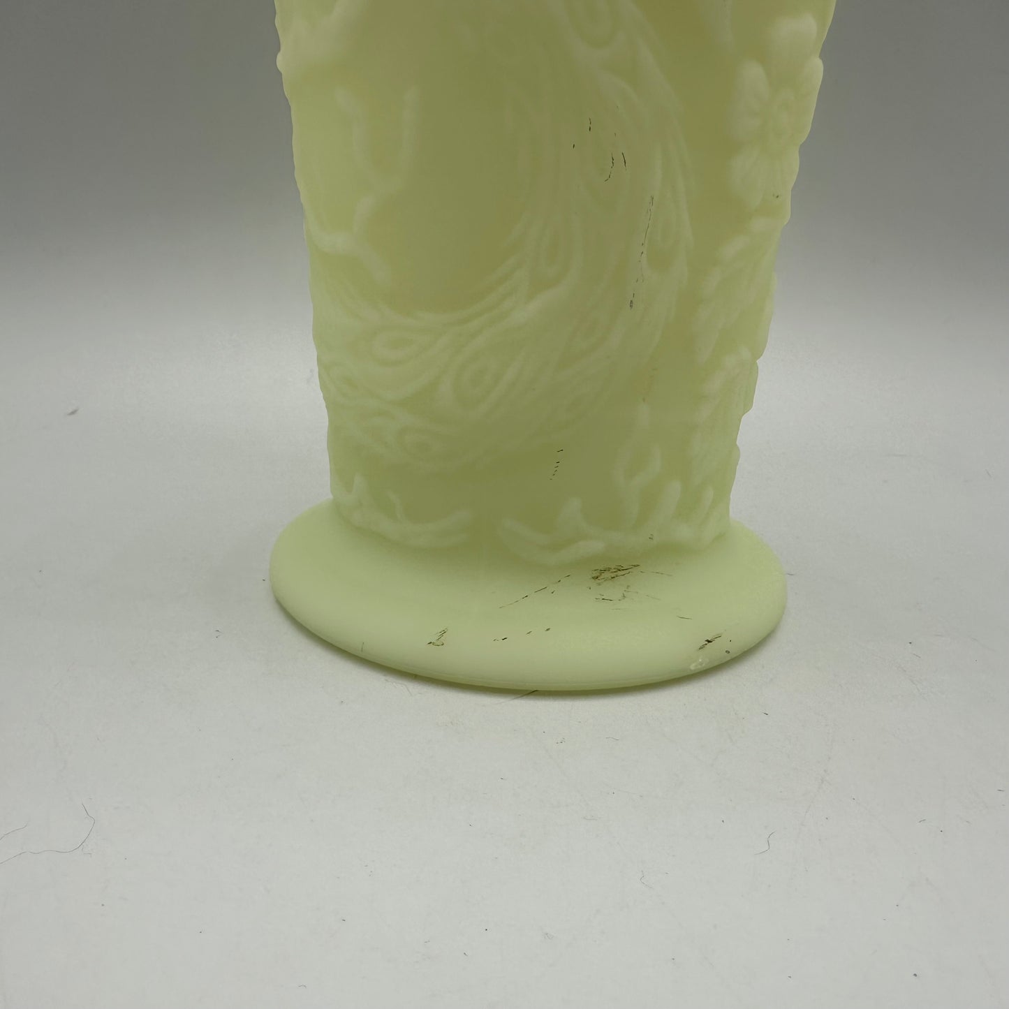 Fenton Satin Custard Peacock Floral Vase