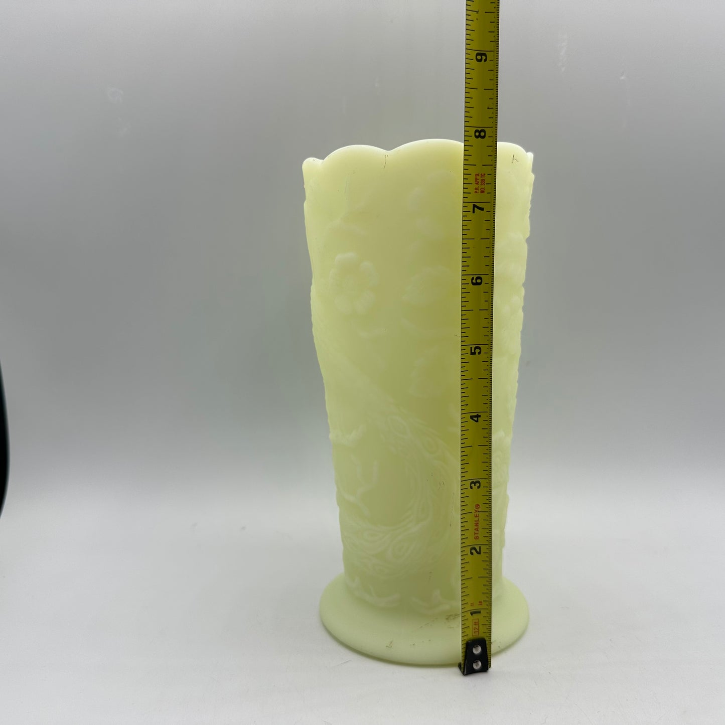 Fenton Satin Custard Peacock Floral Vase