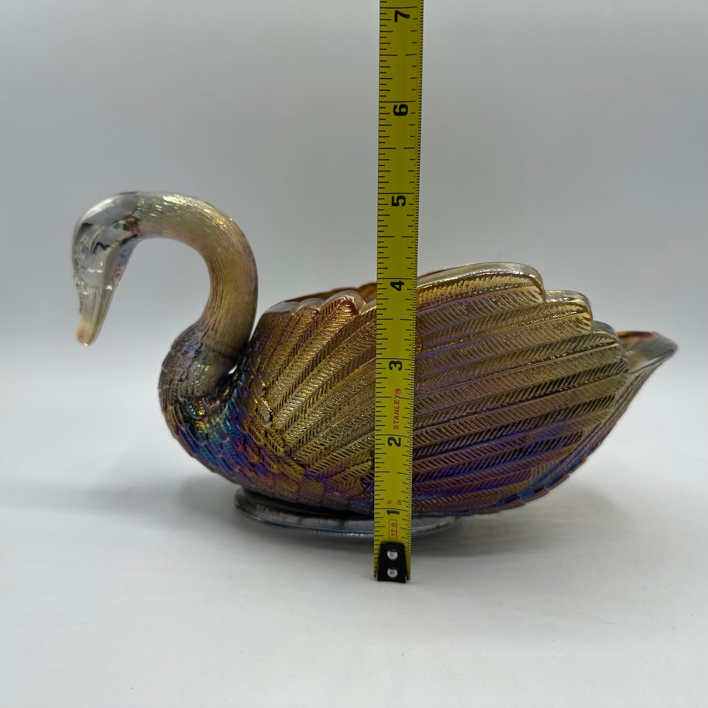 Imperial Glass Amethyst Iridescent Carnival Swan Nut Bowl
