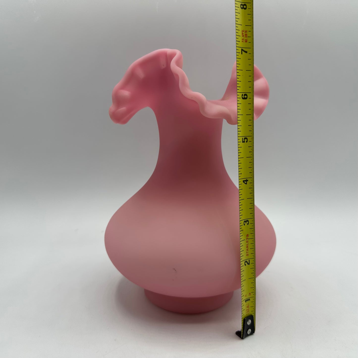 Fenton Pink Satin Glass Vase Ruffled Top