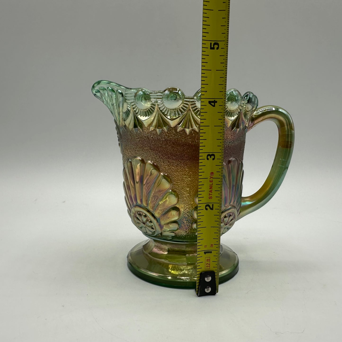 Westmoreland Green Carnival Glass Shell And Jewel Creamer