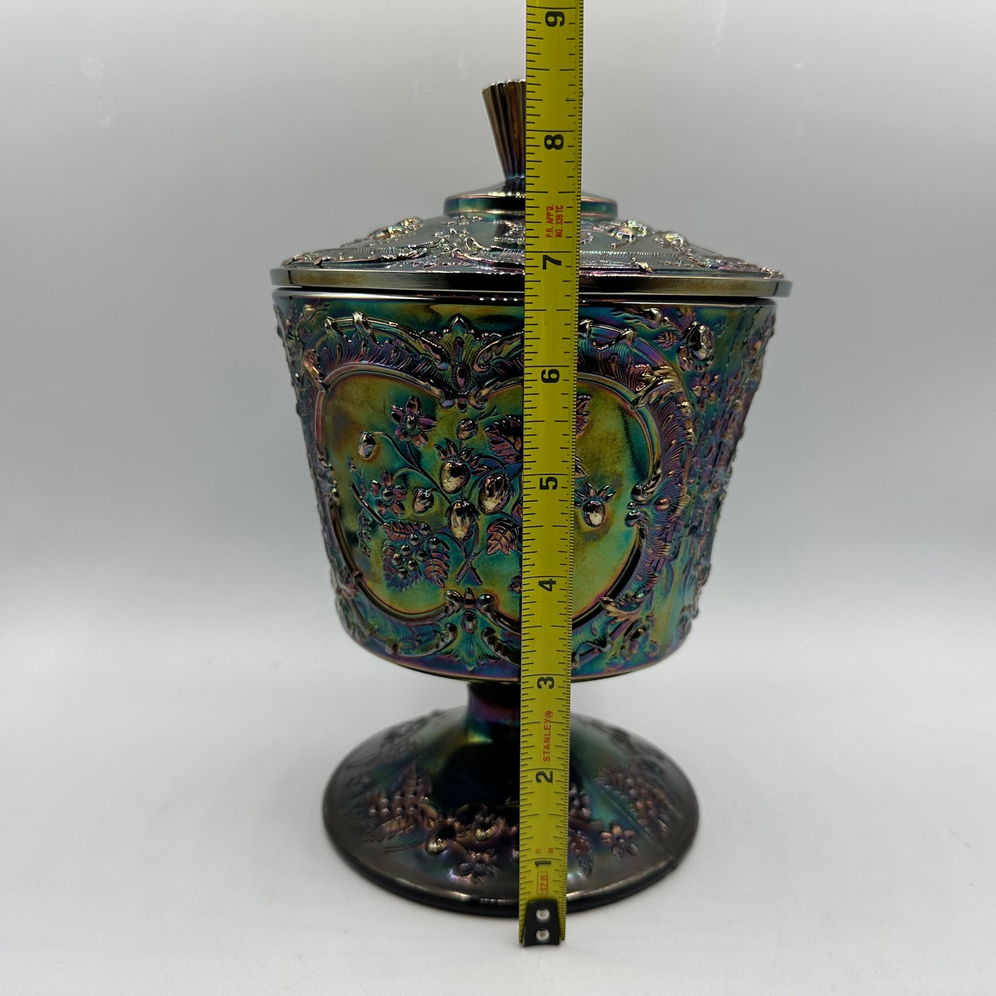 Fenton Carnival Amethyst Wild Strawberry Candy Dish Lidded