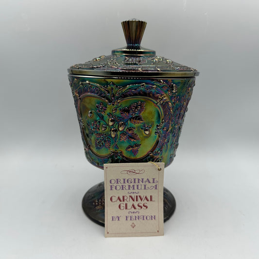 Fenton Carnival Amethyst Wild Strawberry Candy Dish Lidded
