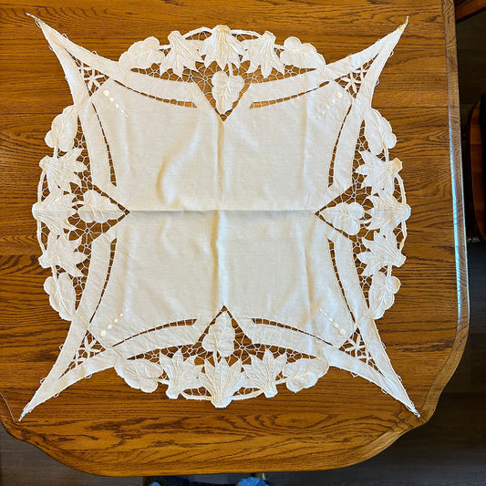 Off White Side Table Cover,Round Floral Cutout