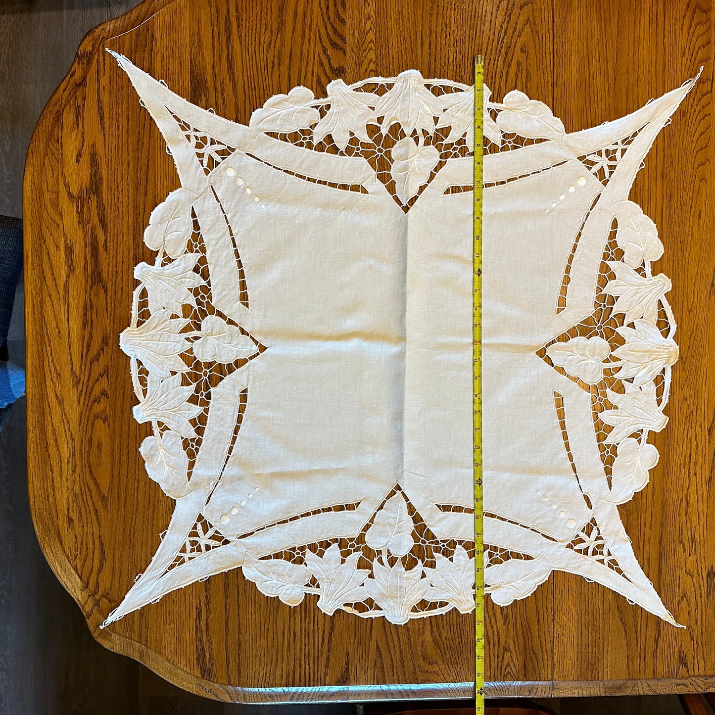 Off White Side Table Cover,Round Floral Cutout