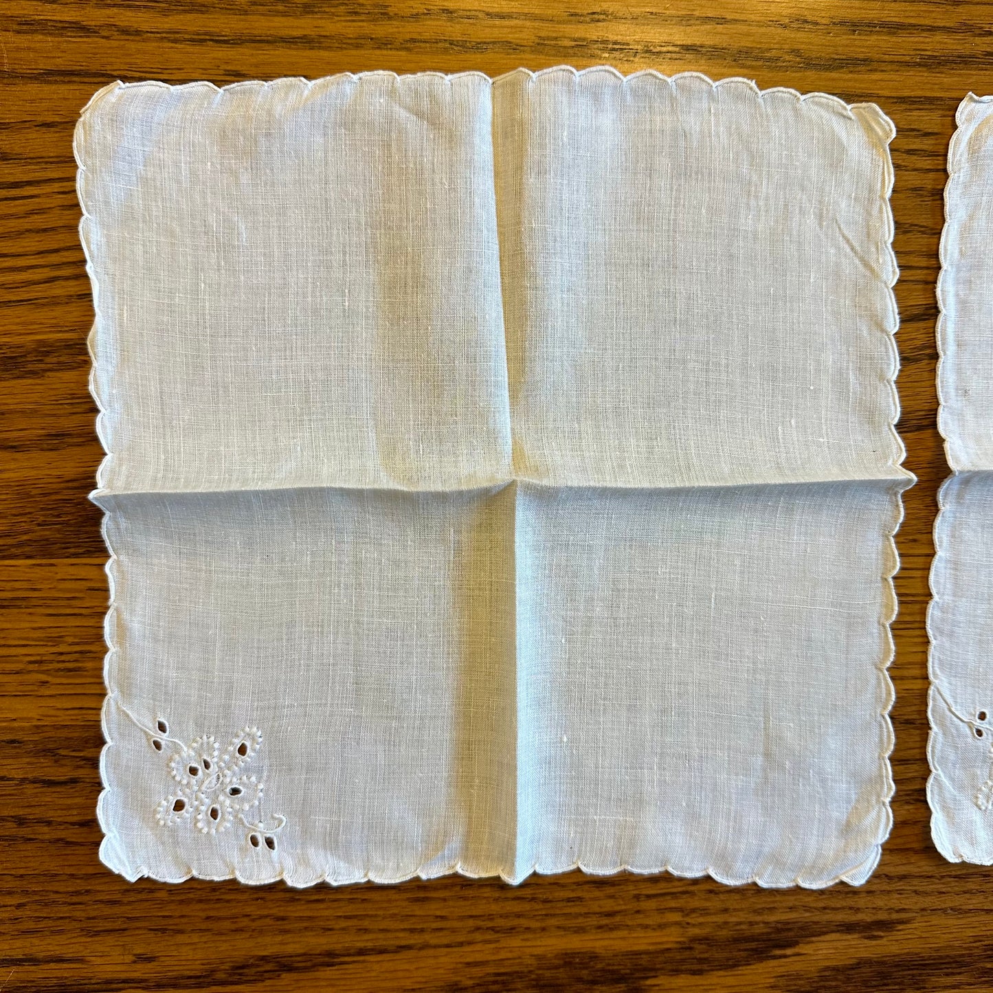 White Cotton Hankies, Floral Embroidery, Set of 5