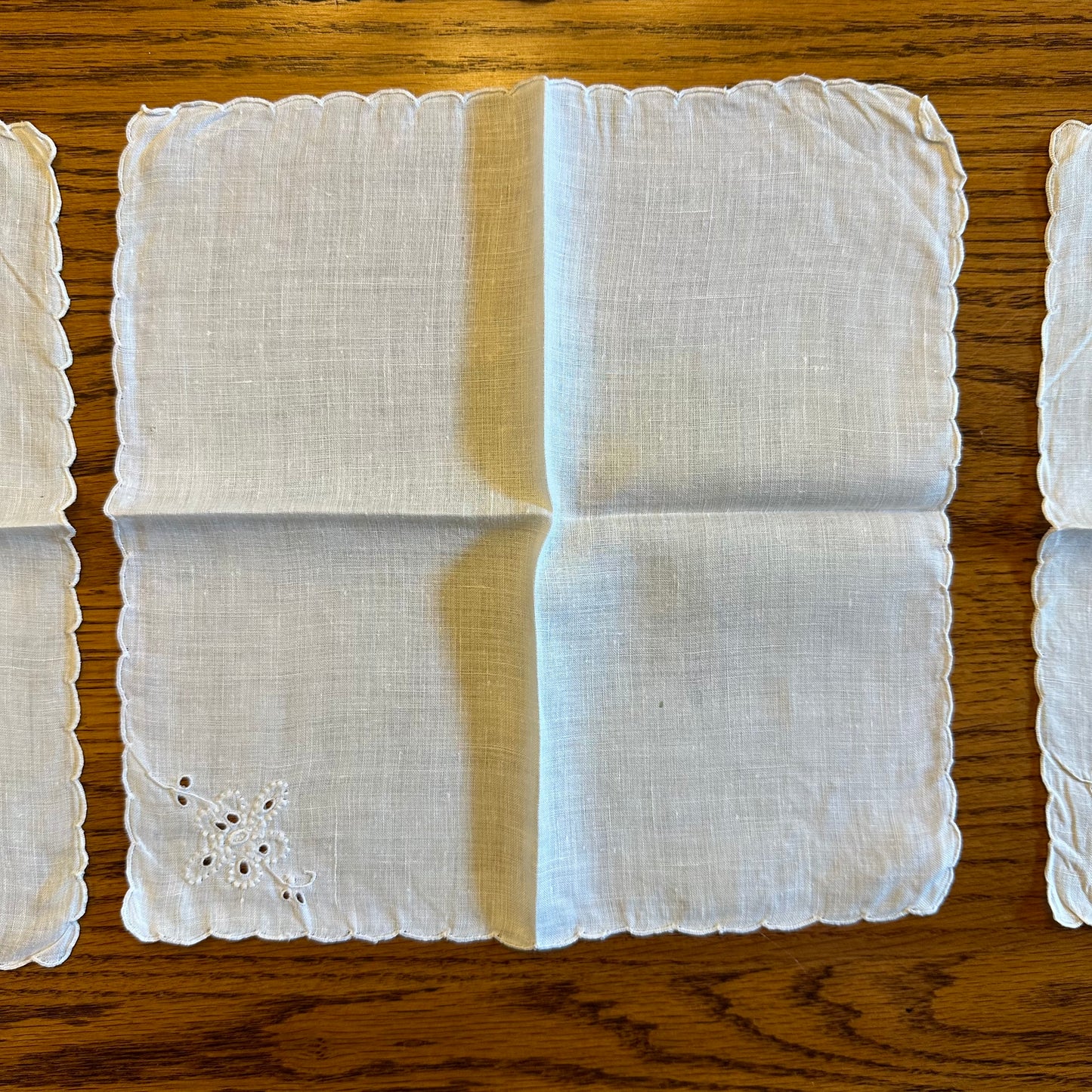 White Cotton Hankies, Floral Embroidery, Set of 5