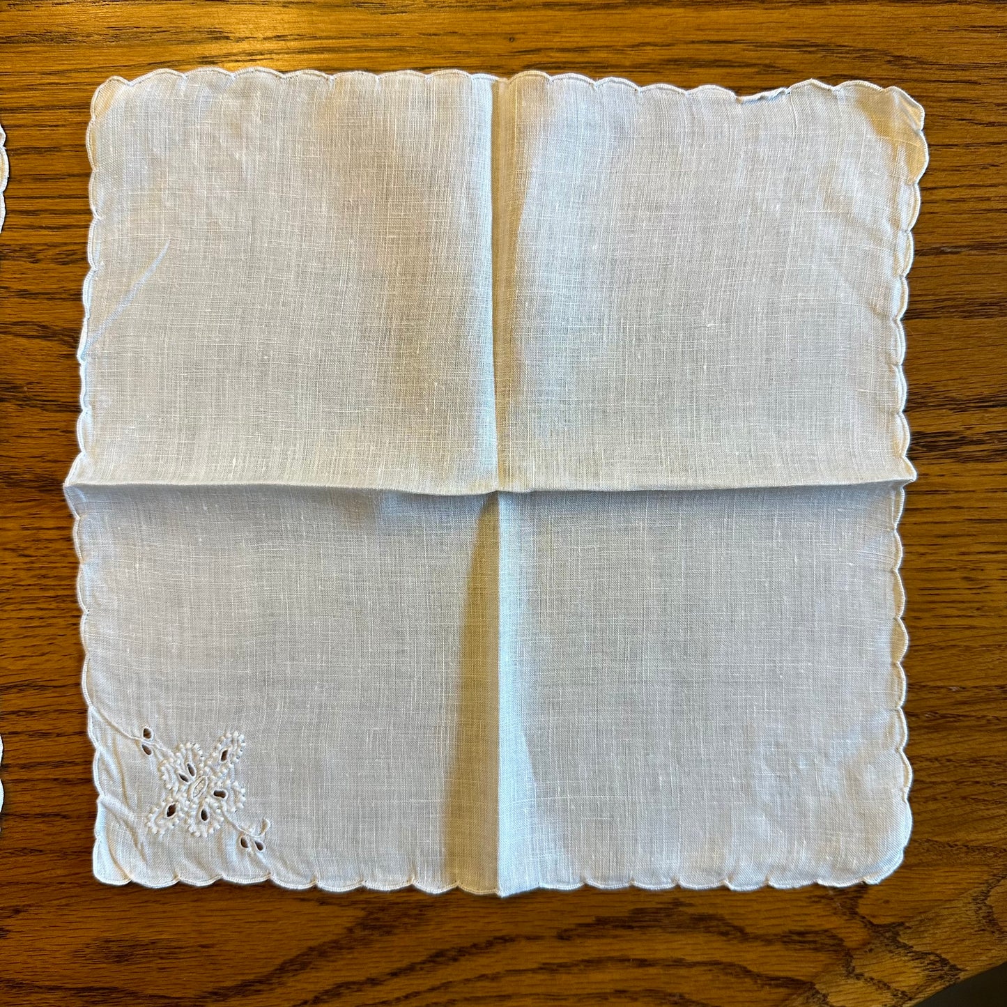 White Cotton Hankies, Floral Embroidery, Set of 5