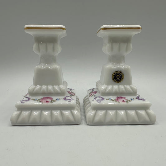 Westmoreland Roses & Bows Hand Painted Candlesticks, Set of 2
