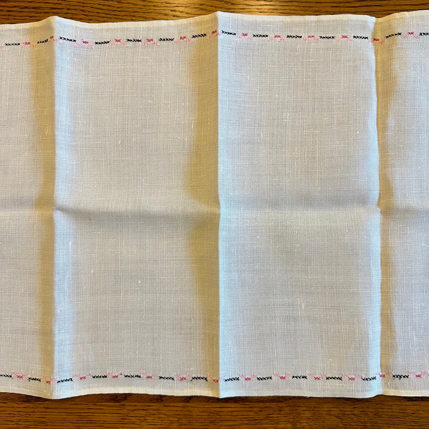 Linen Cross Stitched Runner, Floral Design