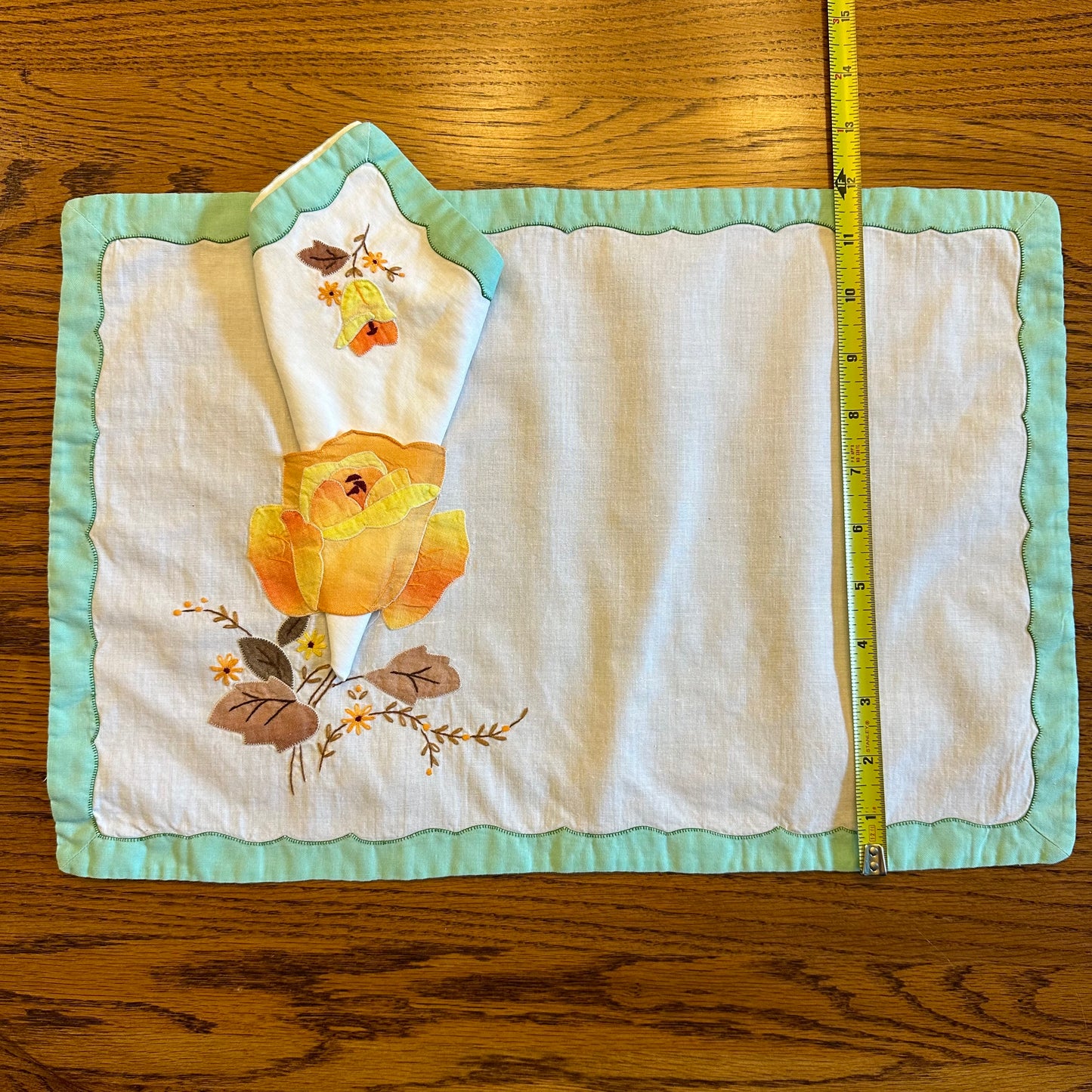 Applique and Embroidered Placemat & Matching Napkin, Floral Design