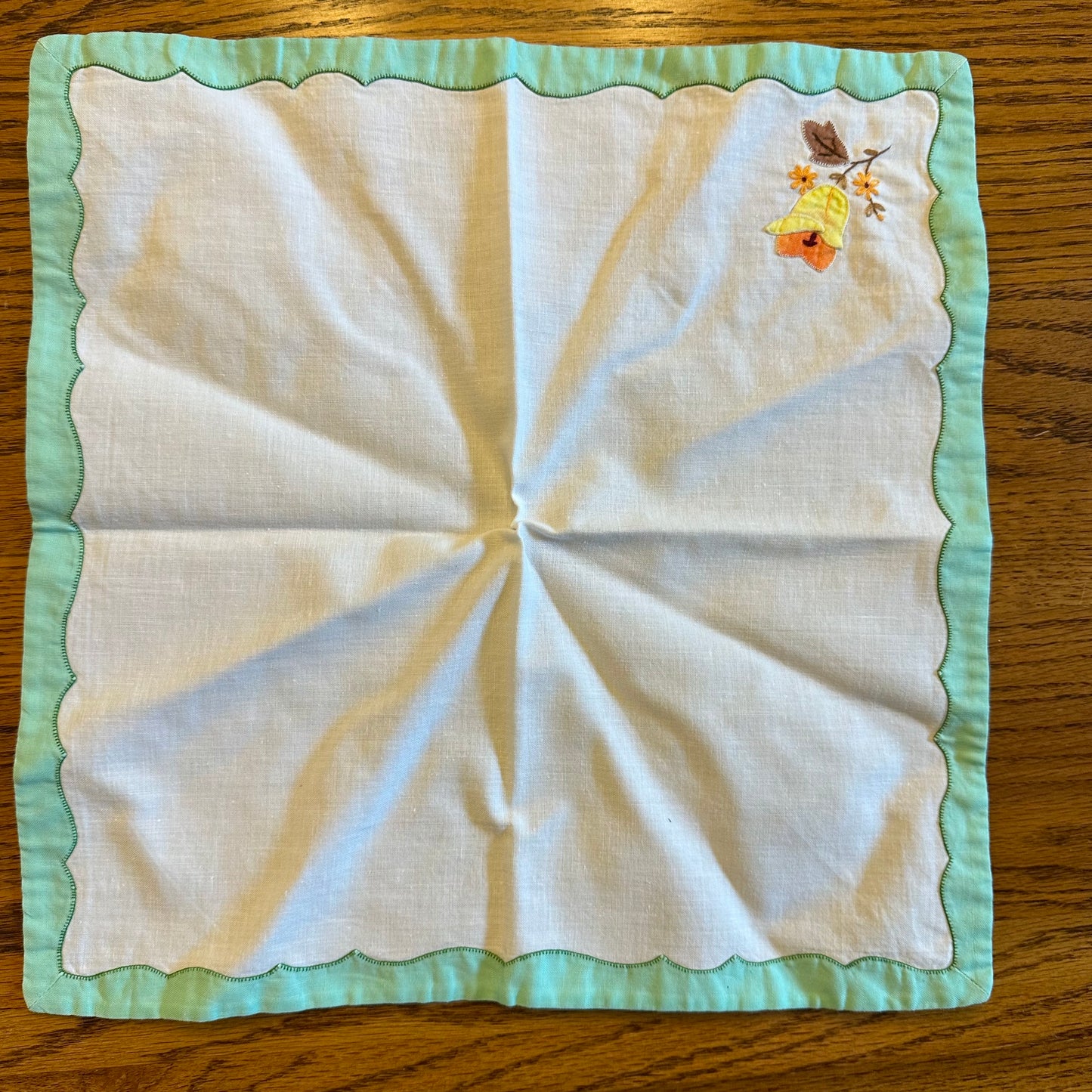 Applique and Embroidered Placemat & Matching Napkin, Floral Design