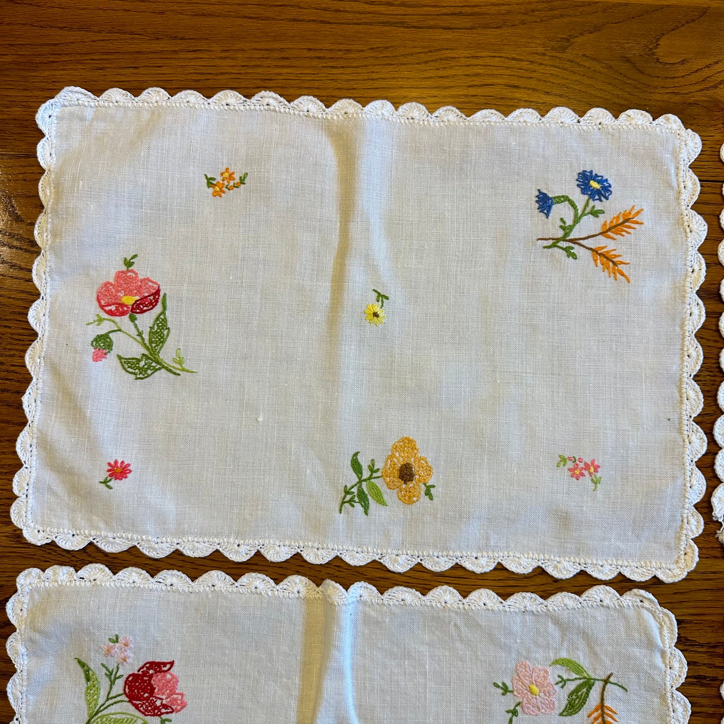 Embroidered Placemats with Matching Napkins, Set of 3 with Extra Placemat