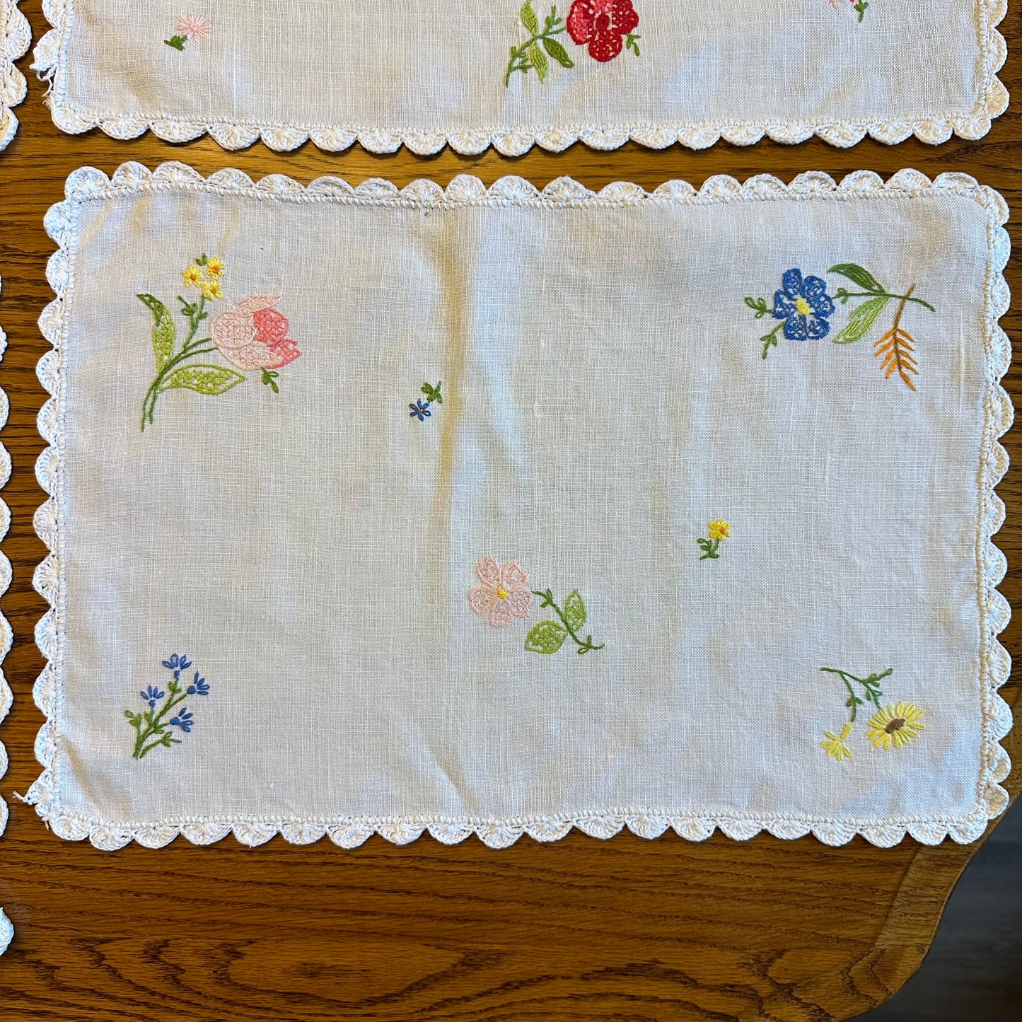 Embroidered Placemats with Matching Napkins, Set of 3 with Extra Placemat