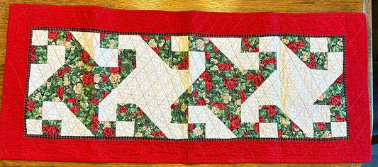 Quilted Red and White Roses Table Runner